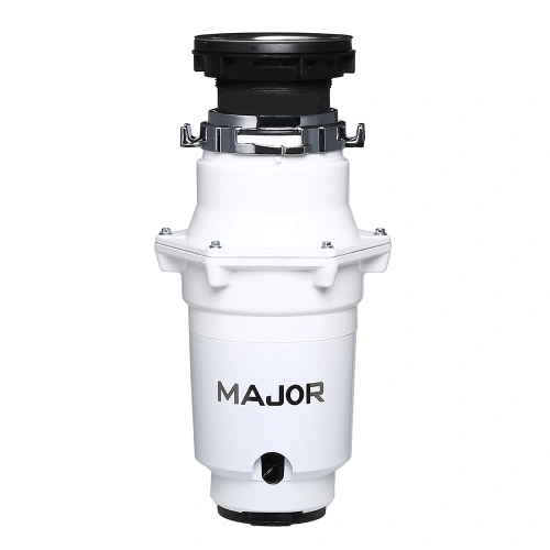 Major D300 kitchen waste disposer with discharge elbow and stopper accessories