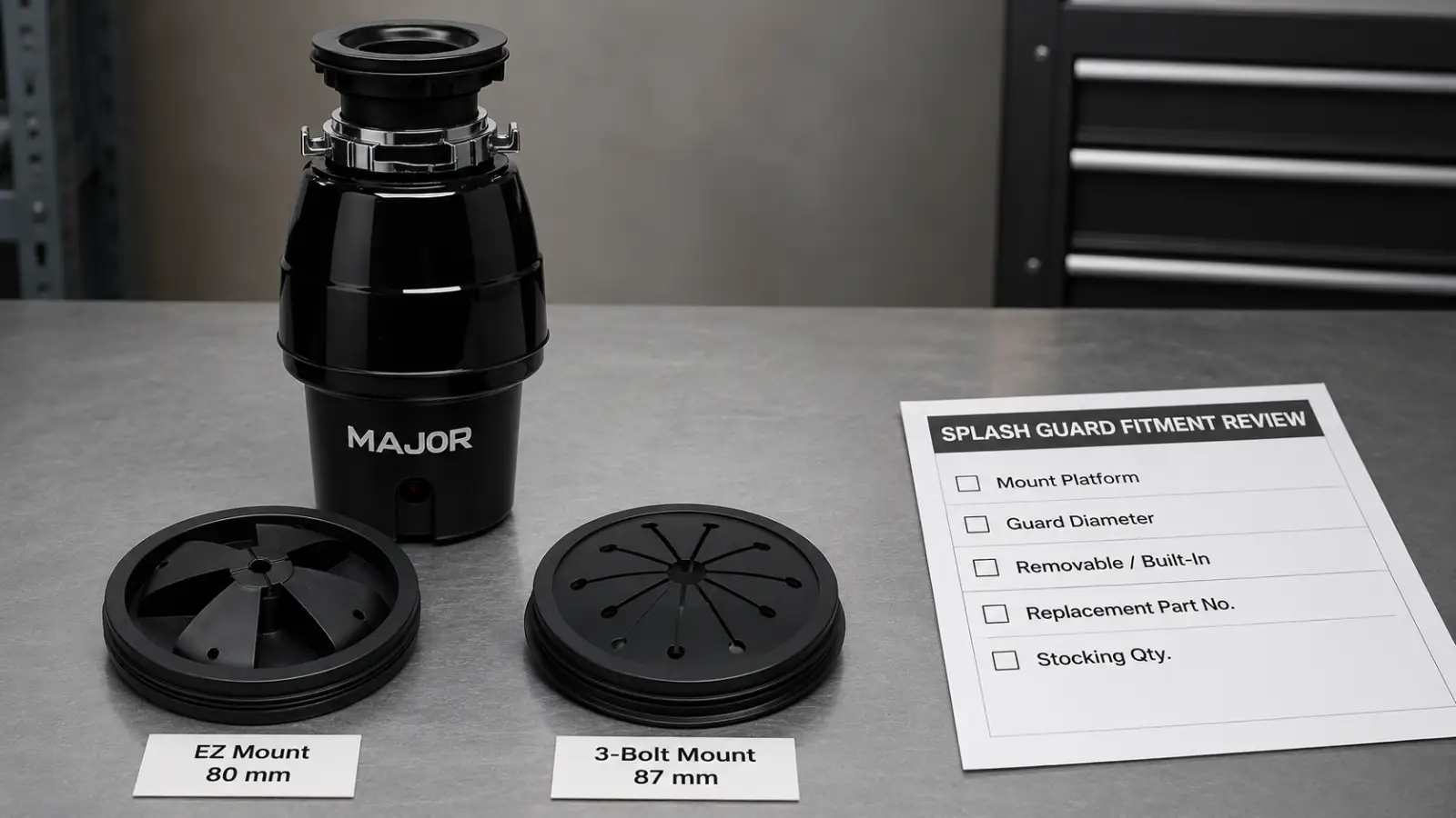 Major food waste disposer 80 mm and 87 mm garbage disposal splash guard replacement fitment review