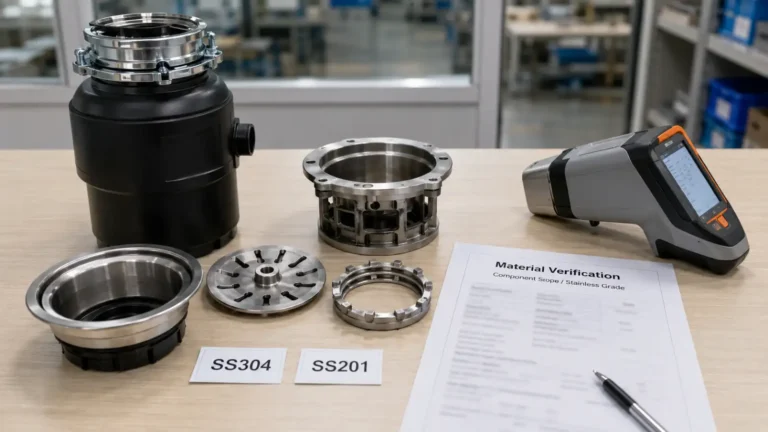 SS304 and SS201 material verification for stainless steel garbage disposal components