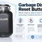 Garbage disposal reset button and overload protection guide showing temperature, current, manual reset and automatic recovery.